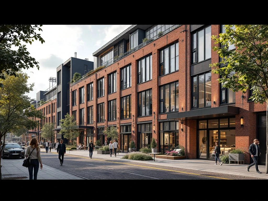 NDSM-terrein Amsterdam Noord architecturale rendering toont geconverteerde industriële warehouses tot moderne woningen